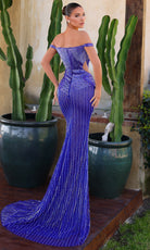 Chic and Holland PH120107B - Off Shoulder Beaded Mesh Gown - back view