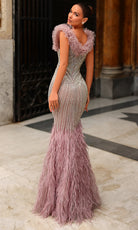 Chic and Holland PH120112 - Mermaid Feather Hem Beaded Gown - back view