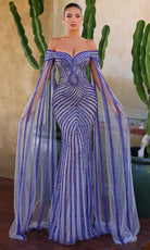 Chic and Holland PH120119 - Off Shoulder Sheer Cape Gown - Silhouette Dresses