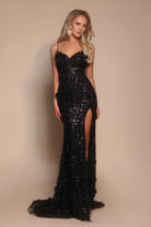 Portia and Scarlett PS25294 - 3D Flower Embellished Prom Gown - back view