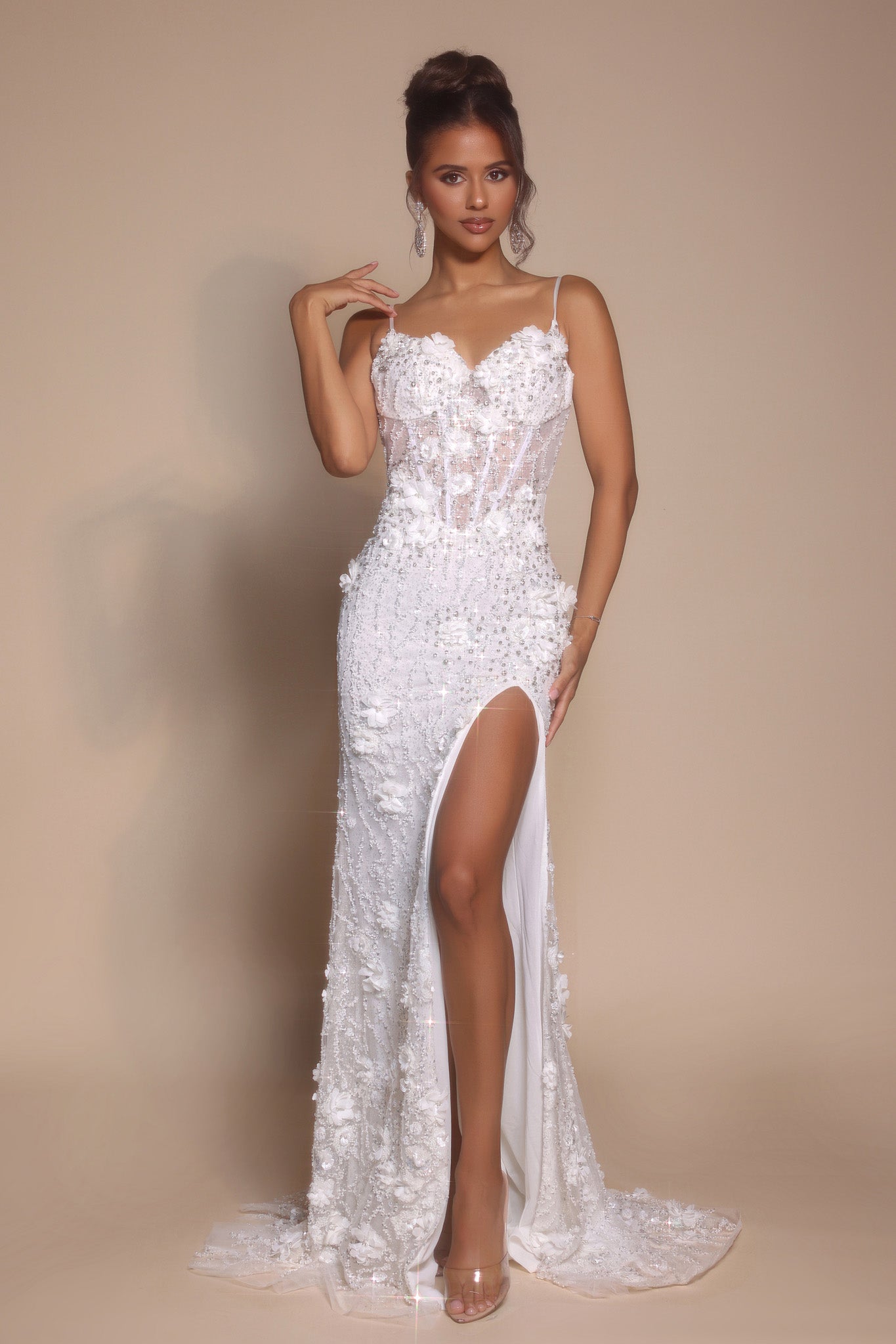 Portia and Scarlett PS25294 - 3D Flower Embellished Prom Gown - detail view