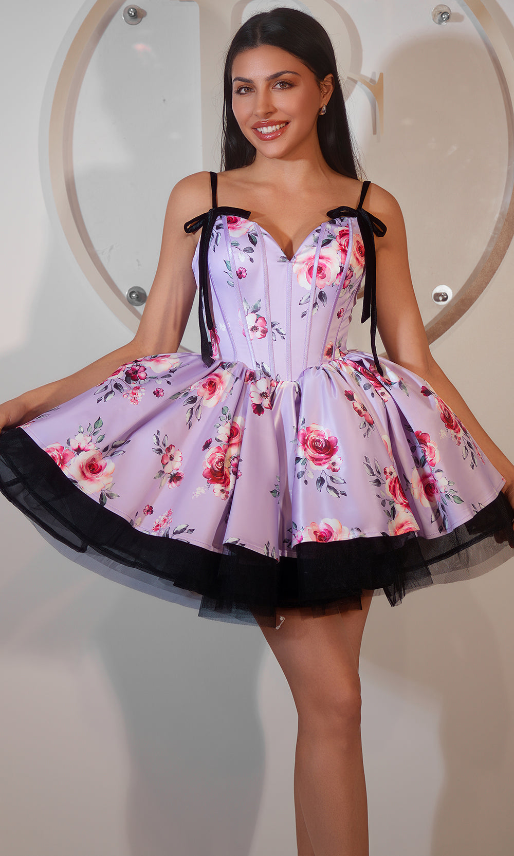 Portia and Scarlett PS25765 - Floral Print Corseted Mini Dress - detail view