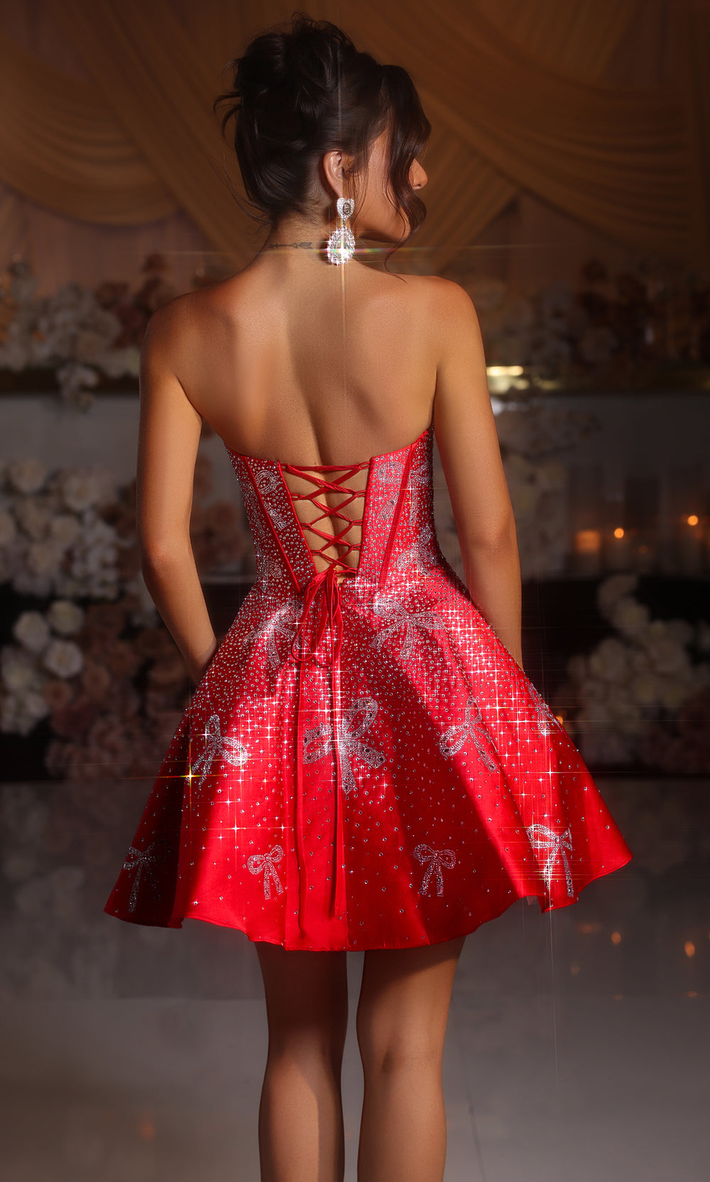Portia and Scarlett PS25785 - Sparkling Bow Sweetheart Mini Dress - detail view