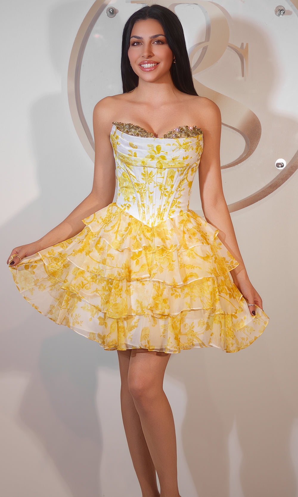 Portia and Scarlett PS25798 - Beaded Bust Floral Cocktail Dress - back view