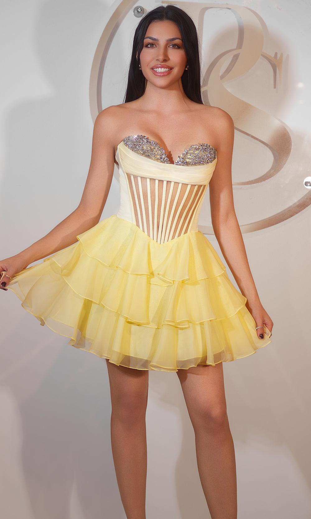 Portia and Scarlett PS25799 - Sweetheart Sheer Corset Dress - detail view