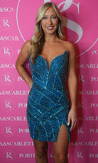 Portia and Scarlett PS25826C - Geometric Sequin V-Neck Dress - designer cocktail dress at Silhouette Dresses