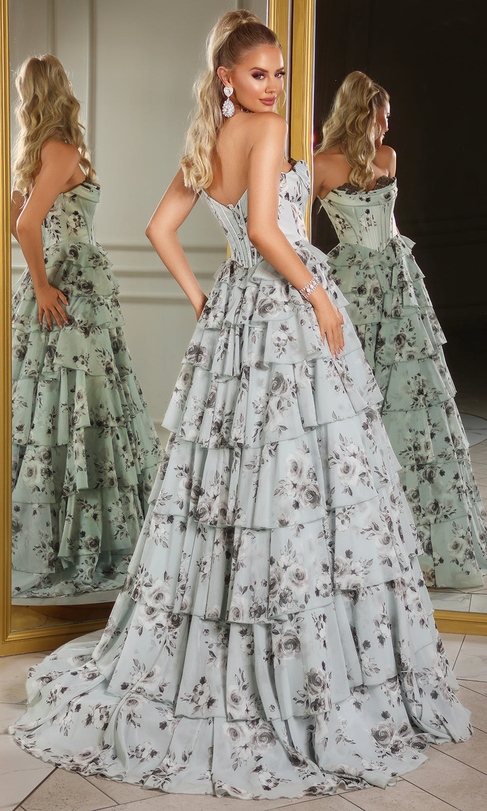 Portia and Scarlett PS25960 - Strapless Tiered Floral Gown - view 4