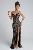 Portia and Scarlett PS25984C - Strapless Beaded Dress with High Slit - back view
