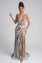 Portia and Scarlett PS25984C - Strapless Beaded Dress with High Slit - detail view