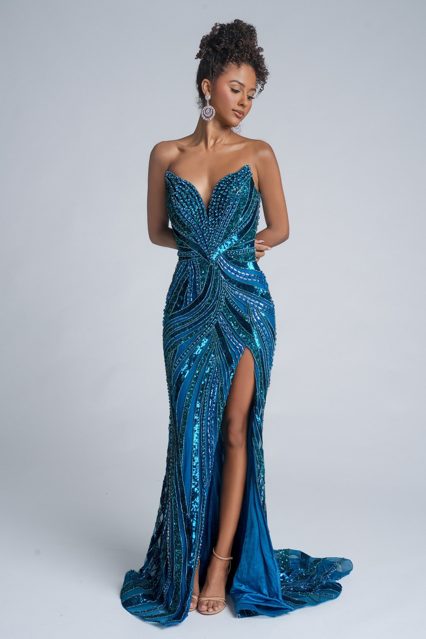 Portia and Scarlett PS25984C - Strapless Beaded Dress with High Slit - view 4