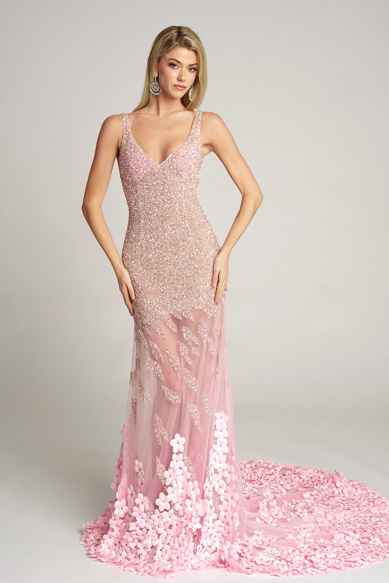 Portia and Scarlett PS25987C - Floral Appliqued Illusion Skirt Gown - back view