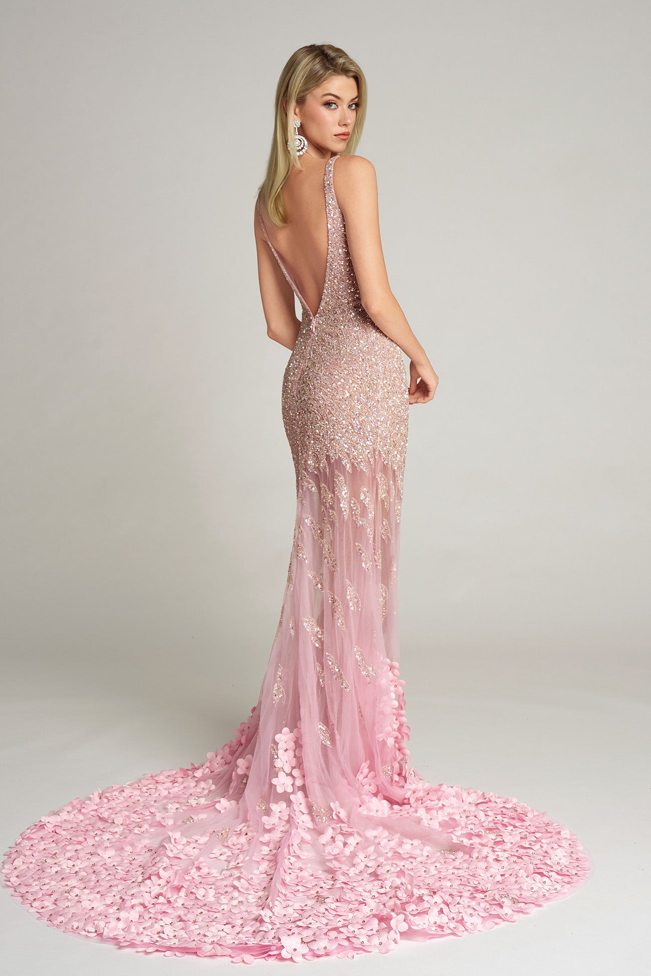 Portia and Scarlett PS25987C - Floral Appliqued Illusion Skirt Gown - view 4