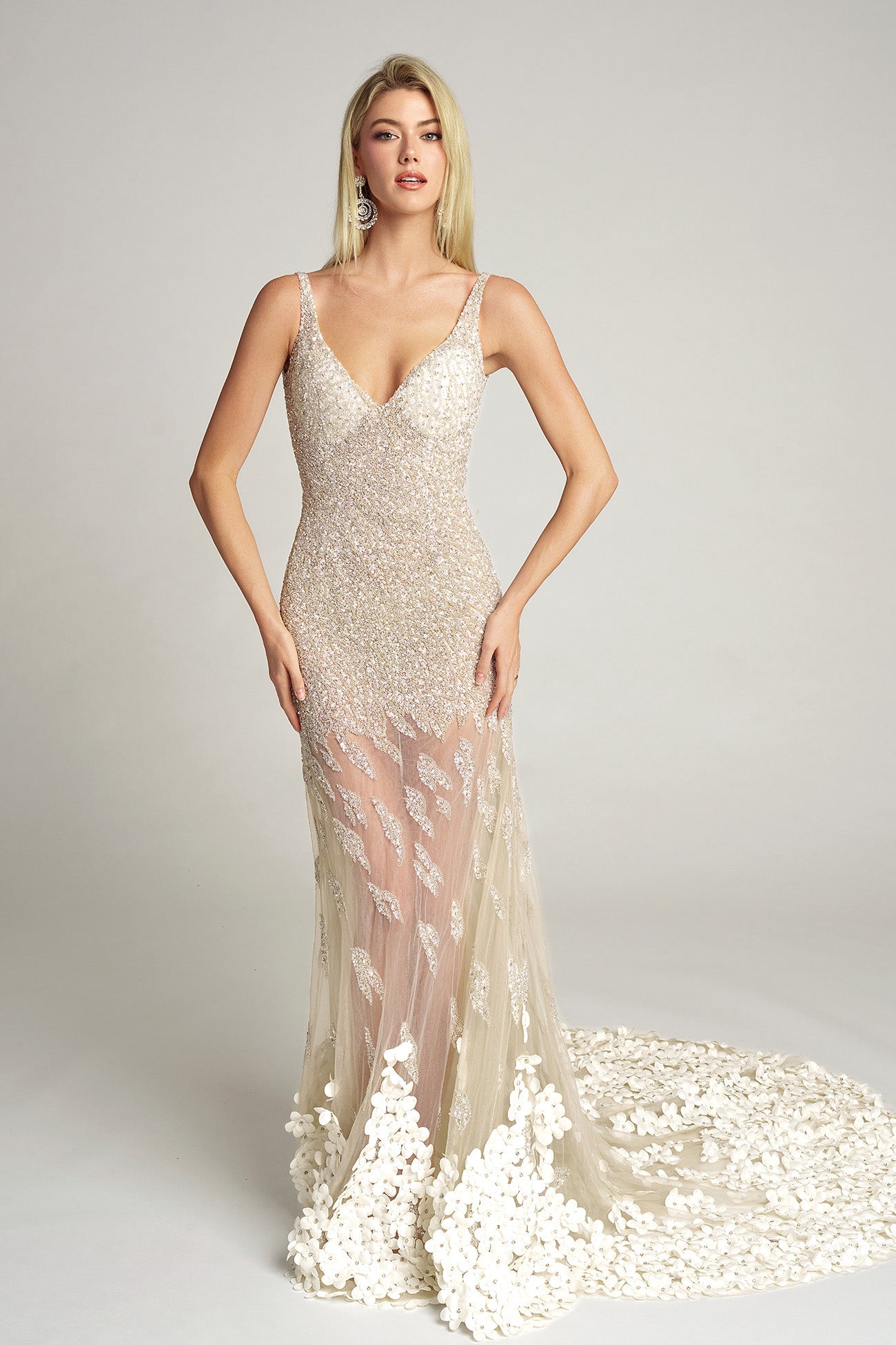 Portia and Scarlett PS25987C - Floral Appliqued Illusion Skirt Gown - detail view