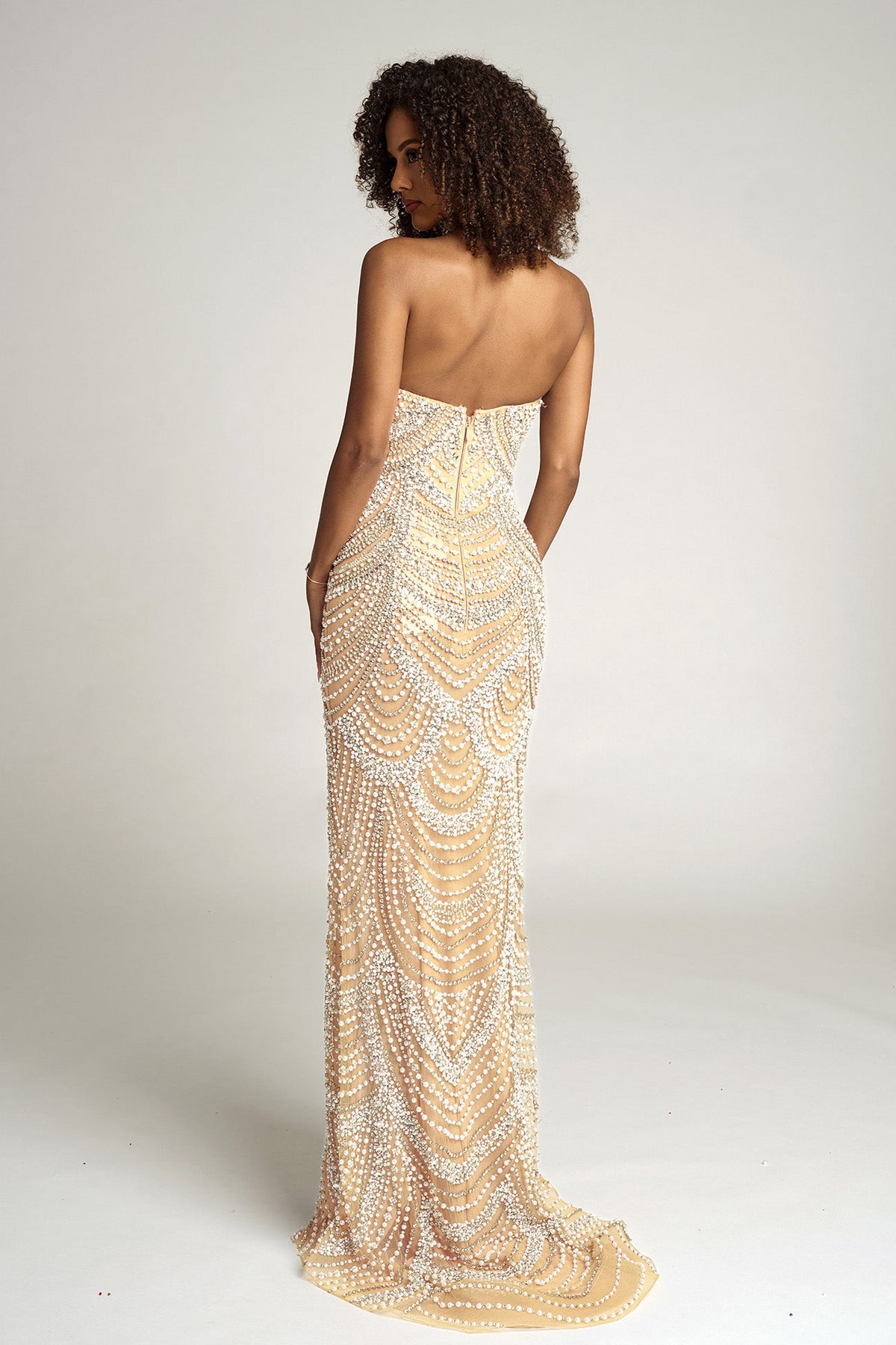 Portia and Scarlett PS25994C - Beaded V-Neckline Gown with Slit - back view