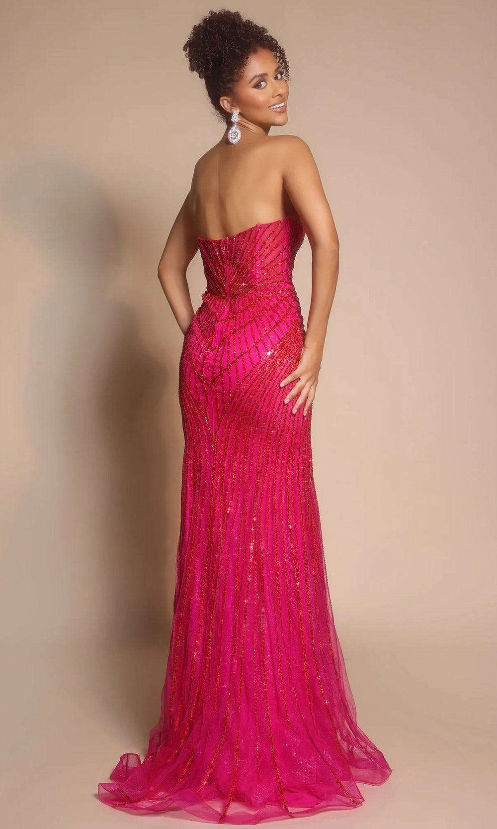 Portia and Scarlett PS26004 - Geometric Beaded Sheath Prom Dress - back view