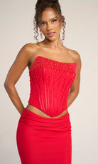 Portia and Scarlett PS26007 - Pearl Encrusted Corset Sheath Dress - detail view