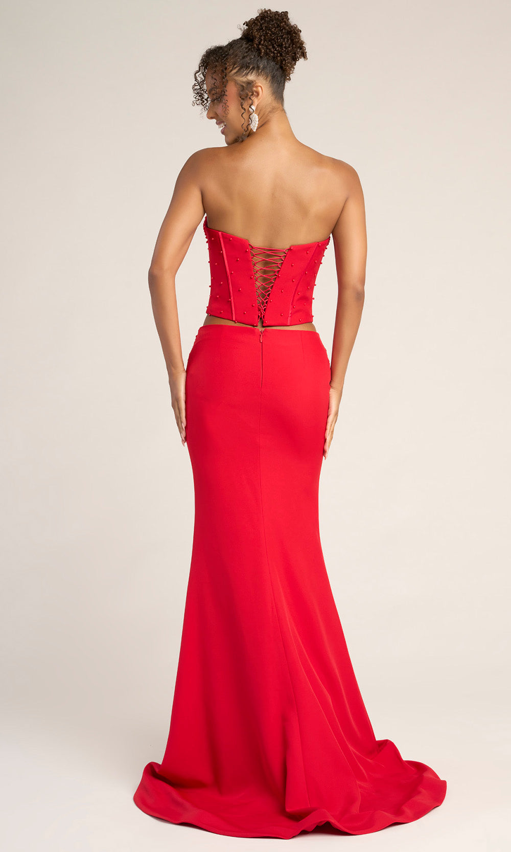 Portia and Scarlett PS26007 - Pearl Encrusted Corset Sheath Dress - back view