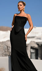 Portia and Scarlett PS26008 - Beaded Top Strapless Fitted Dress - detail view