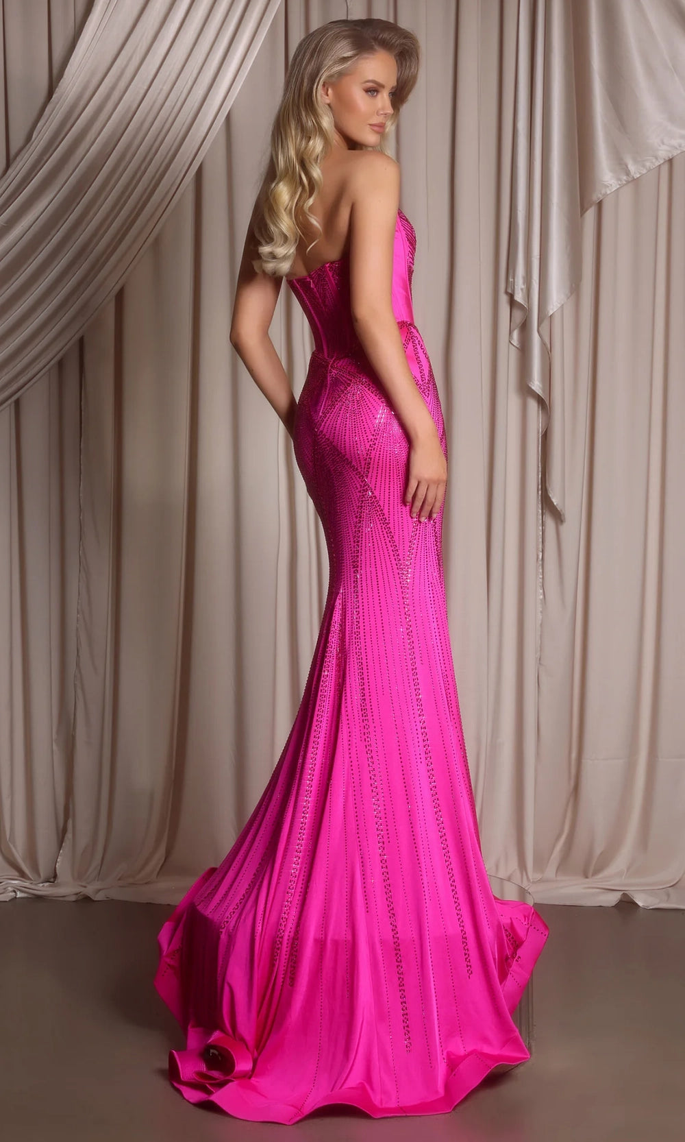 Portia and Scarlett PS26013 - Beaded Strapless Sheath Long Dress - back view