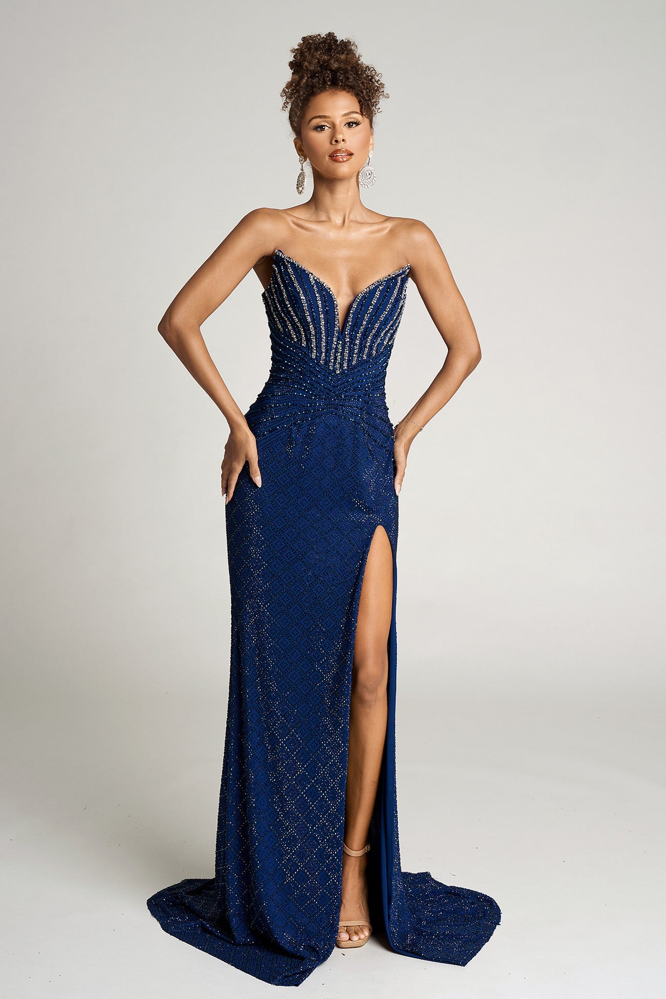 Portia and Scarlett PS26016 - Illusion Plunge Beaded Prom Dress - detail view