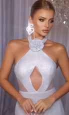 Portia and Scarlett PS26020 - Halter Rose Detail Keyhole Dress - detail view
