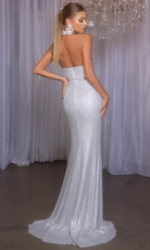 Portia and Scarlett PS26020 - Halter Rose Detail Keyhole Dress - back view