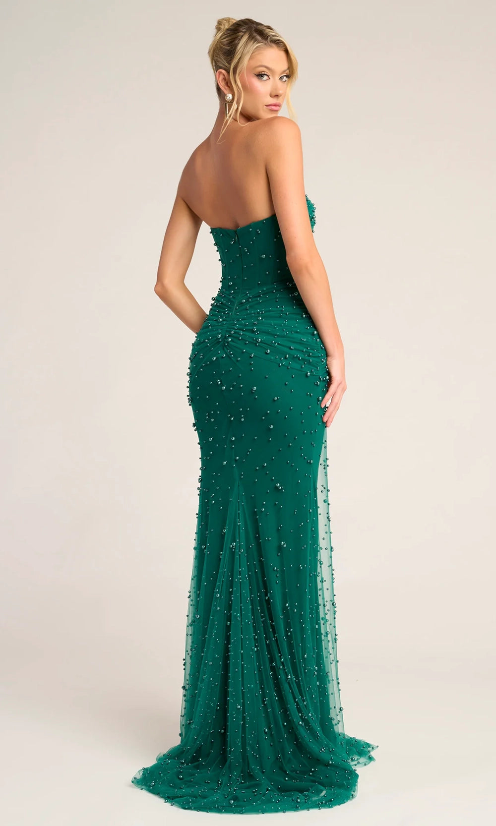 Portia and Scarlett PS26022 - Pearl Beaded Keyhole Ruched Dress - view 4
