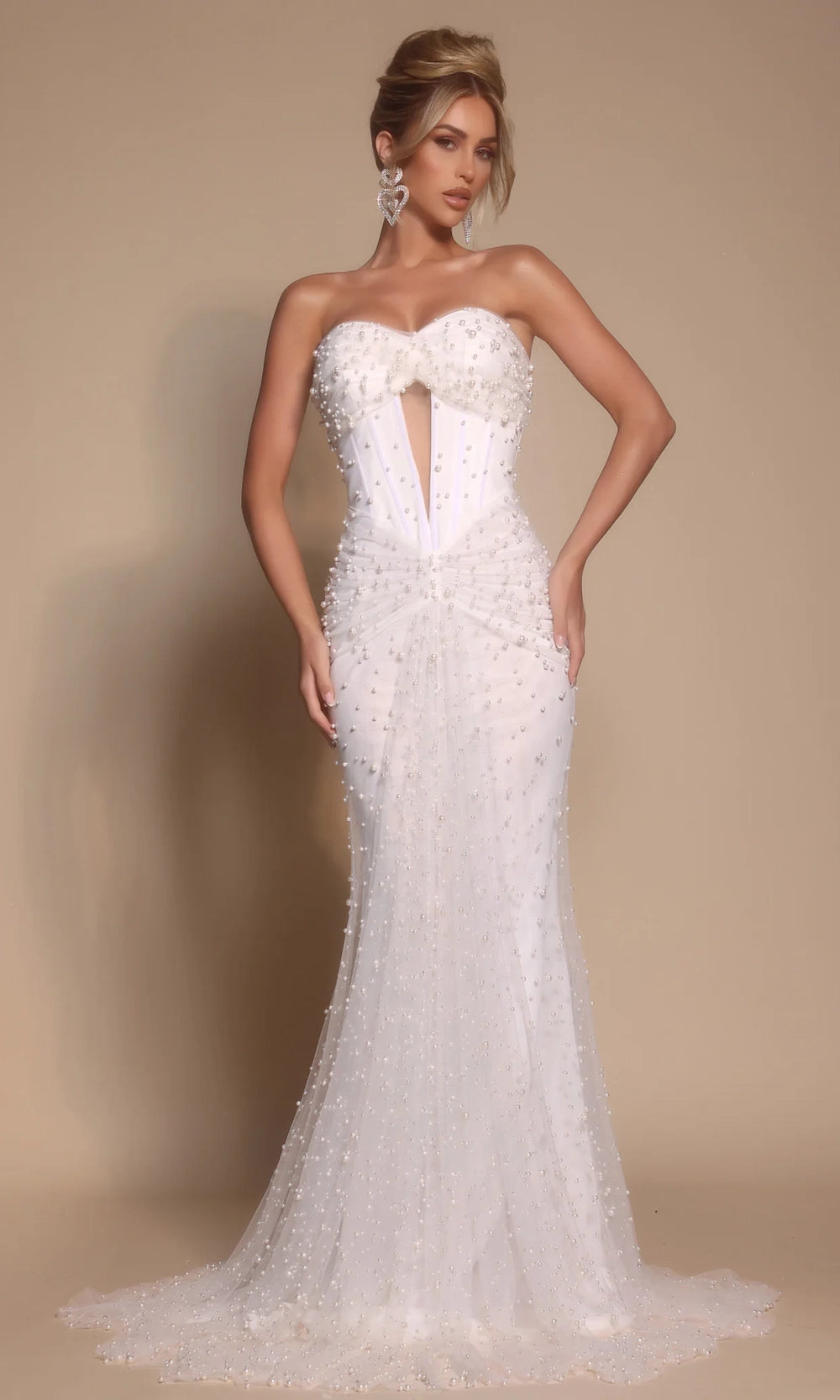 Portia and Scarlett PS26022 - Pearl Beaded Keyhole Ruched Dress - view 5