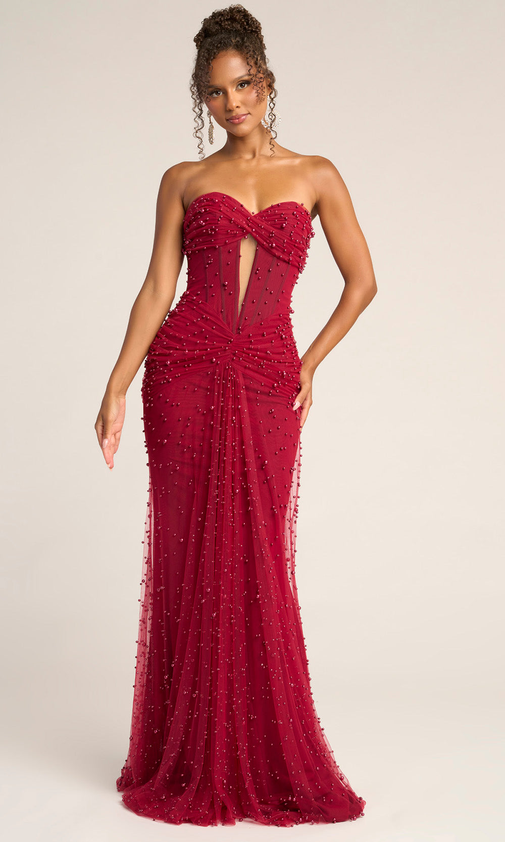 Portia and Scarlett PS26022 - Pearl Beaded Keyhole Ruched Dress - view 9