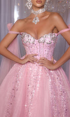 Portia and Scarlett PS26030 - Off Shoulder Beaded Mesh Ballgown - back view