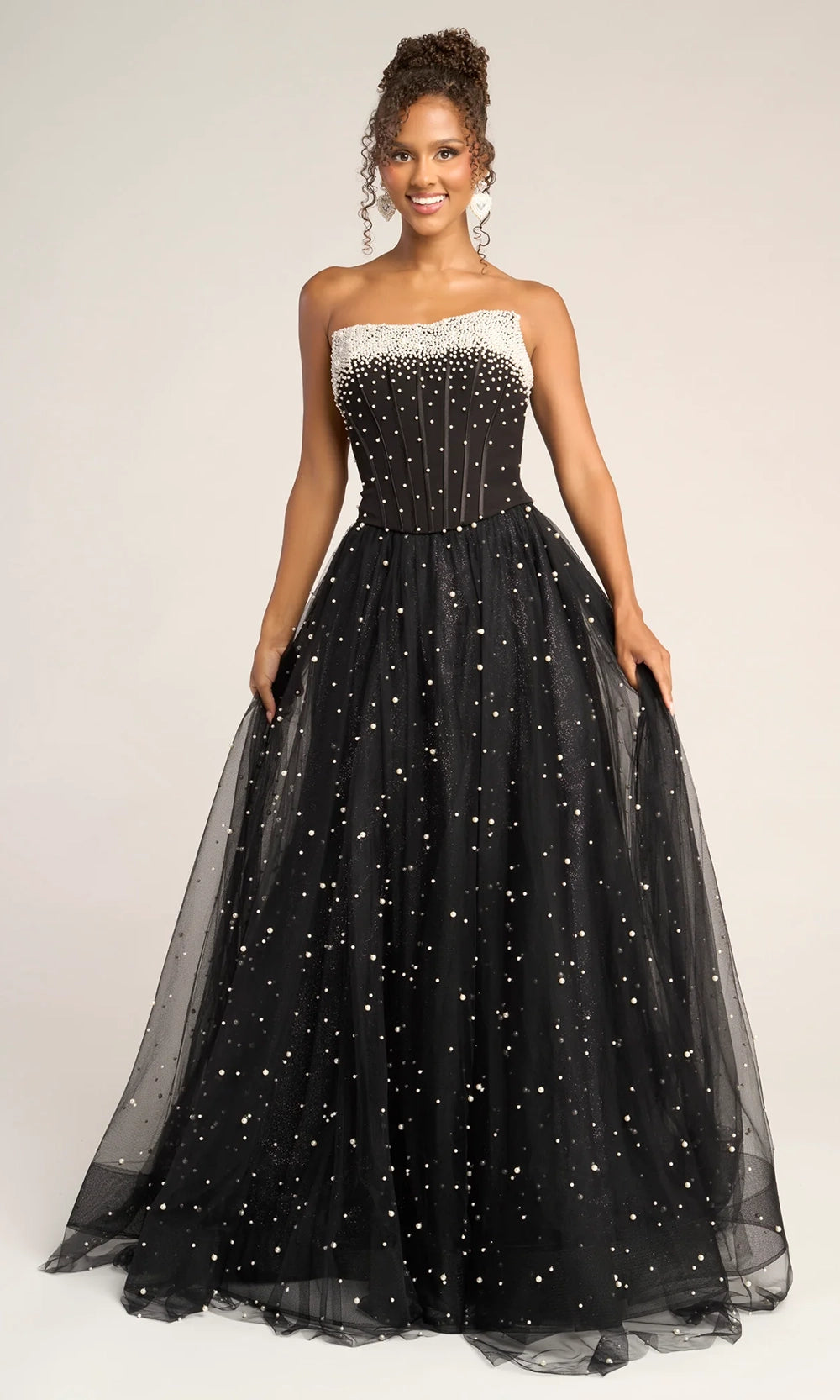 Portia and Scarlett PS26034 - Pearl Embellished Corset Tulle Gown - designer prom dress at Silhouette Dresses