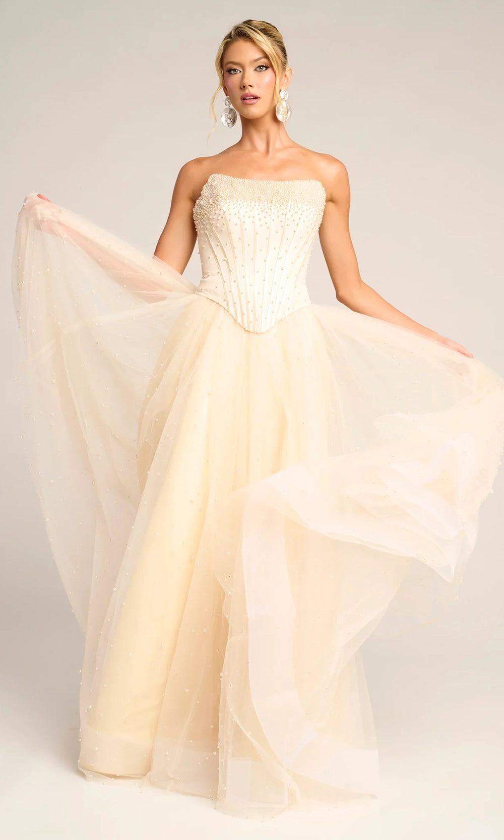 Portia and Scarlett PS26034 - Pearl Embellished Corset Tulle Gown - view 4