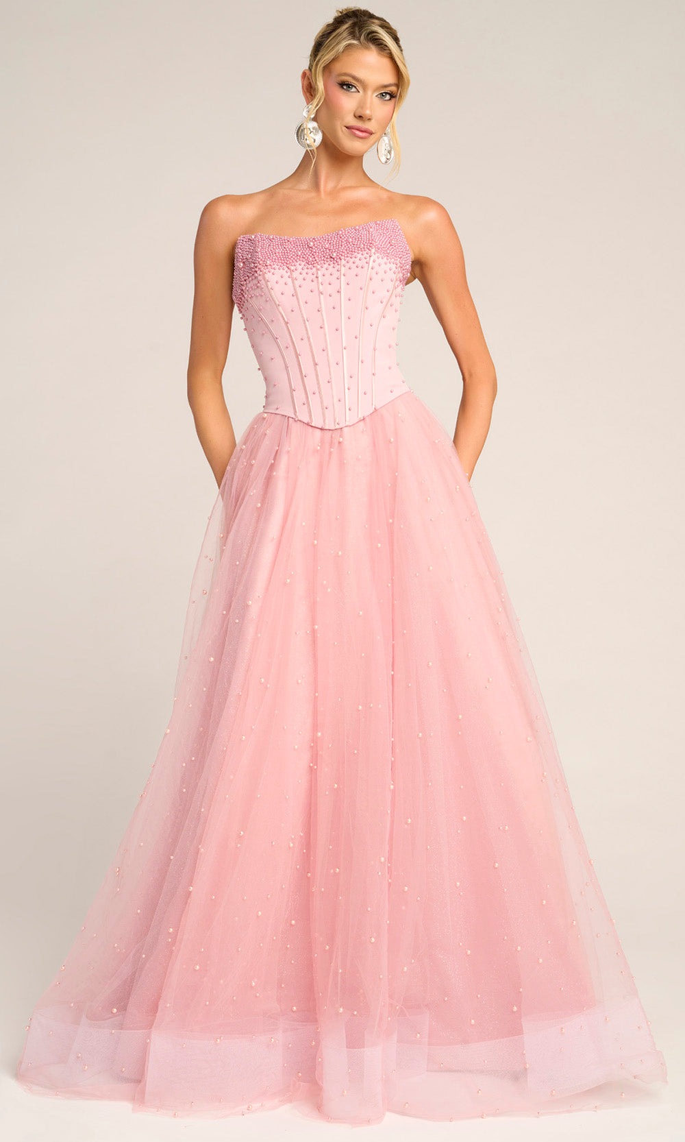 Portia and Scarlett PS26034 - Pearl Embellished Corset Tulle Gown - view 6