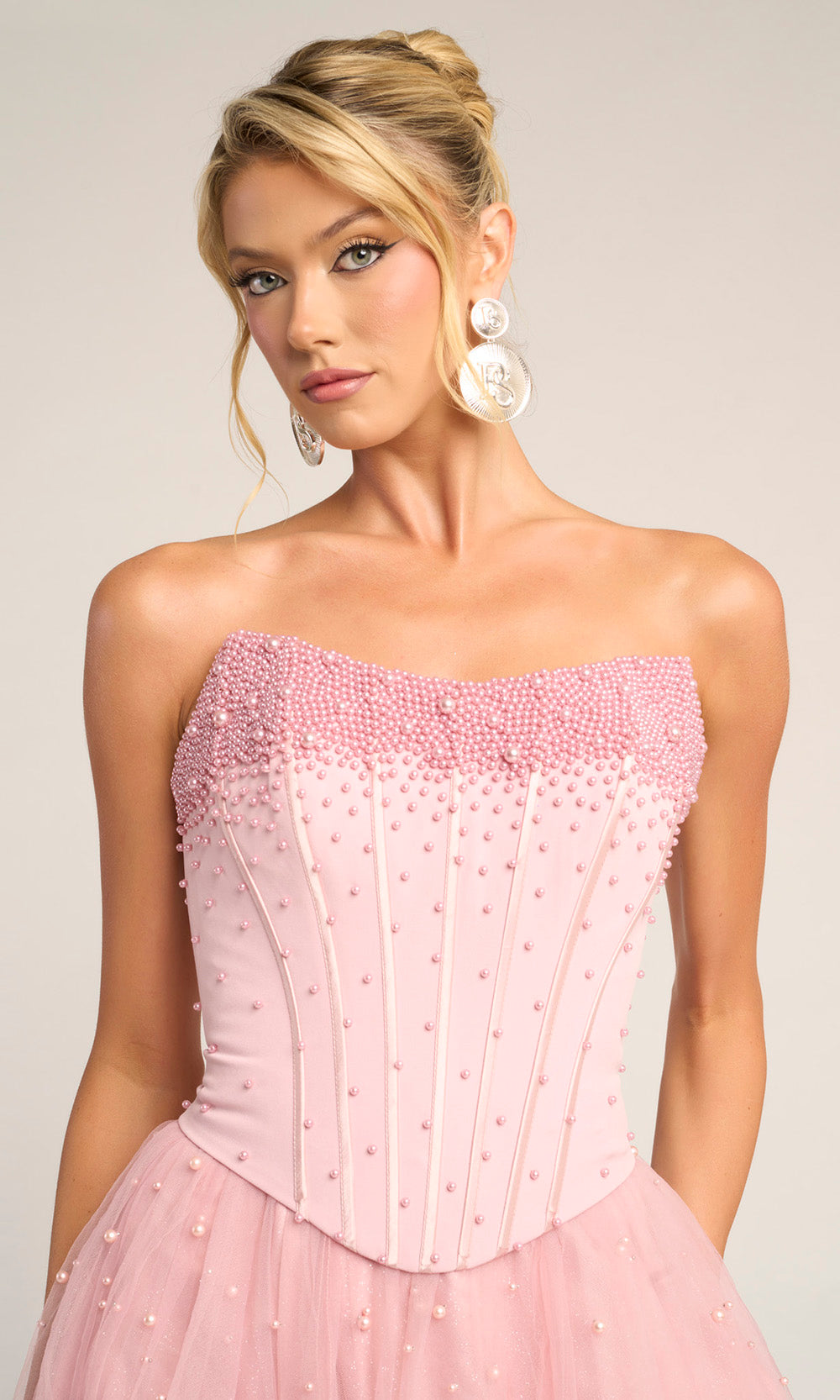 Portia and Scarlett PS26034 - Pearl Embellished Corset Tulle Gown - view 8