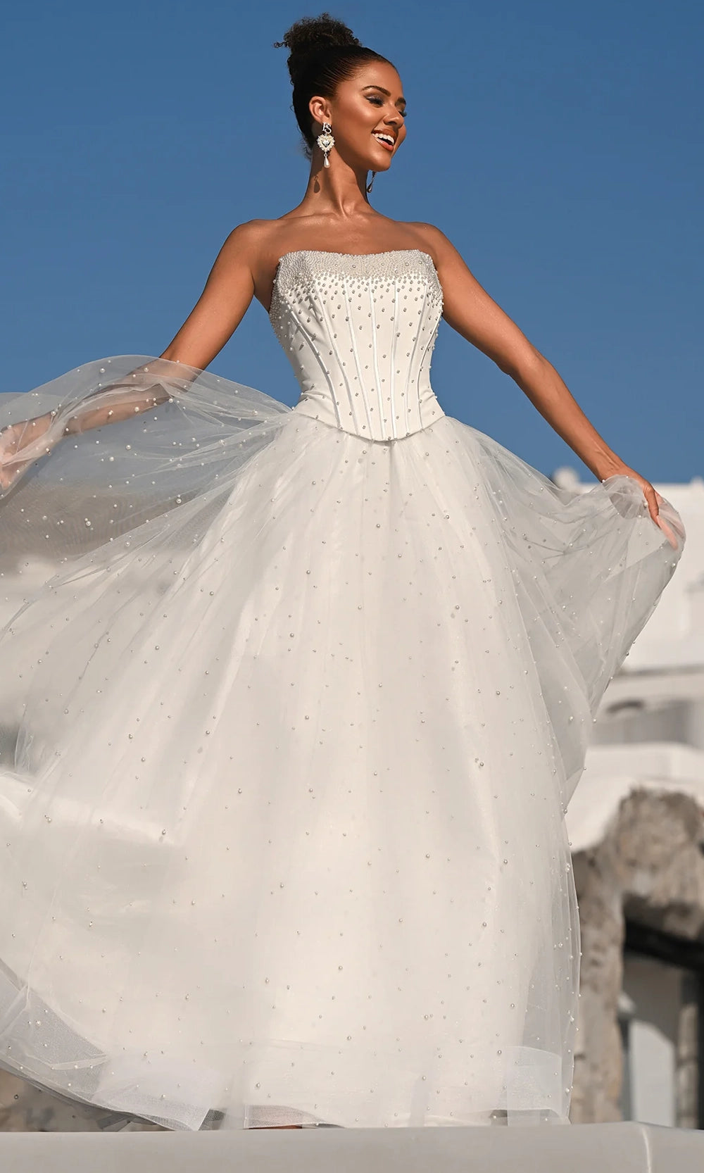 Portia and Scarlett PS26034 - Pearl Embellished Corset Tulle Gown - view 10