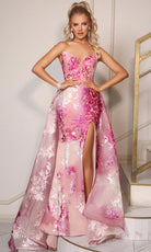 Portia and Scarlett PS26035 - Embroidered Slit Gown with Overskirt - back view