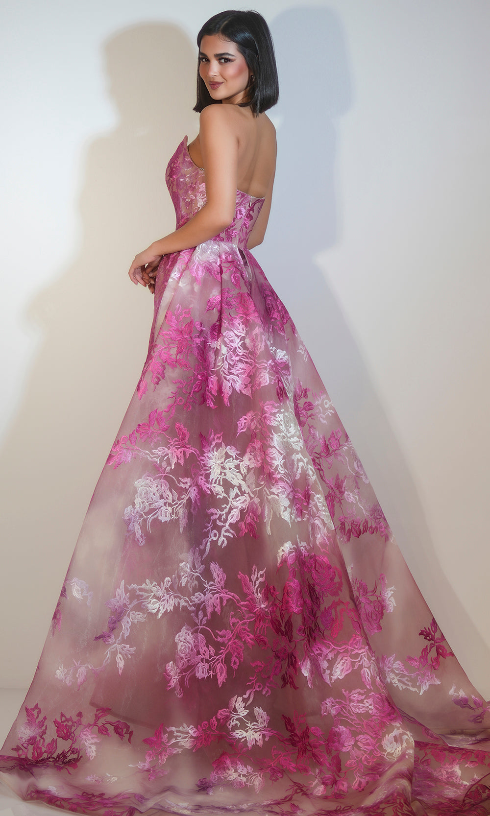 Portia and Scarlett PS26035 - Embroidered Slit Gown with Overskirt