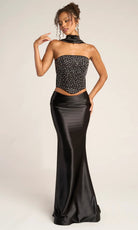 Portia and Scarlett PS26042 - Beaded Crop Top Sheath Dress With Scarf - back view