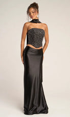 Portia and Scarlett PS26042 - Beaded Crop Top Sheath Dress With Scarf - designer prom dress at Silhouette Dresses