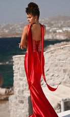 Portia and Scarlett PS26042 - Beaded Crop Top Sheath Dress With Scarf - view 7