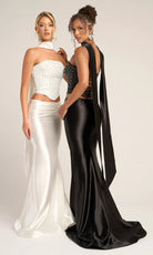 Portia and Scarlett PS26042 - Beaded Crop Top Sheath Dress With Scarf - view 11