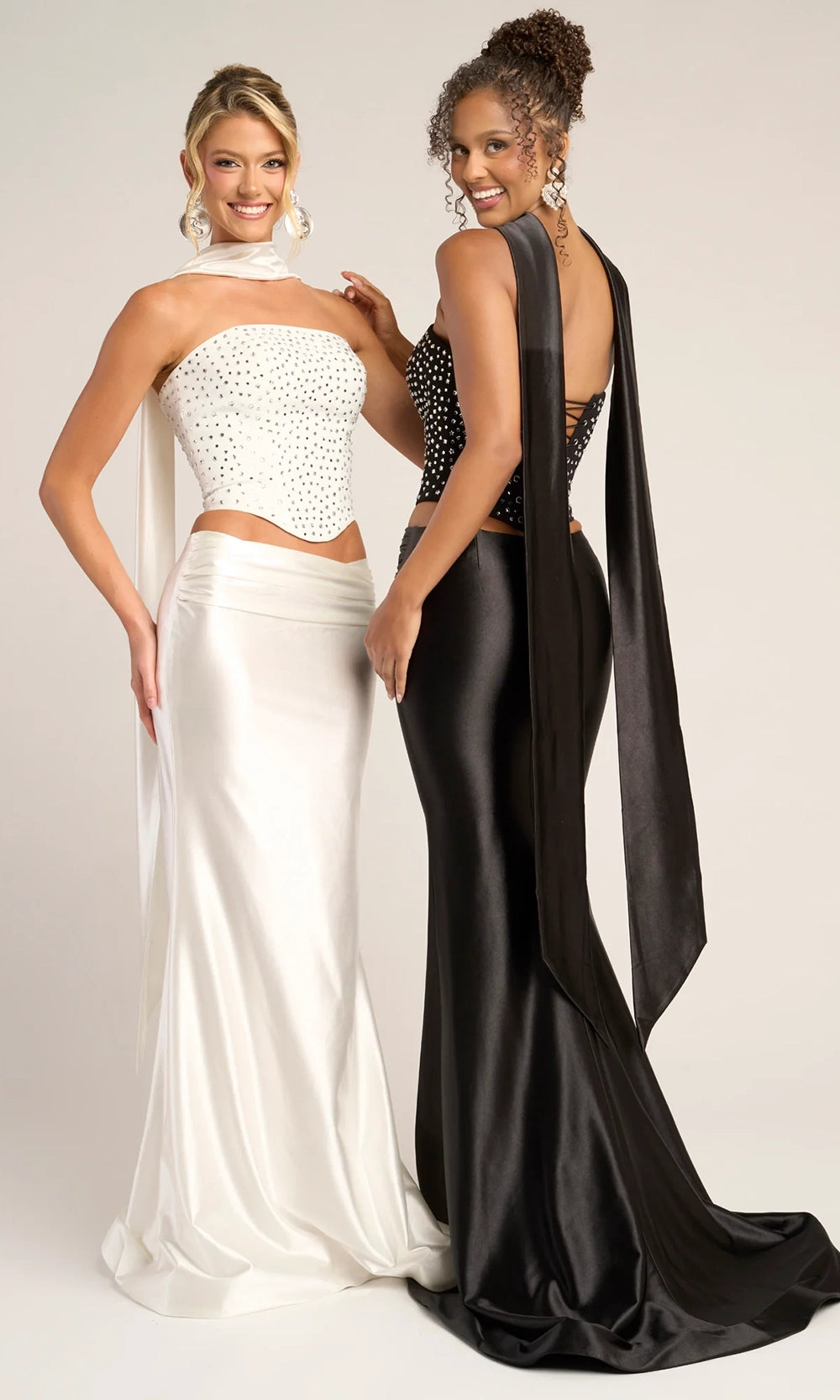 Portia and Scarlett PS26042 - Beaded Crop Top Sheath Dress With Scarf - view 12