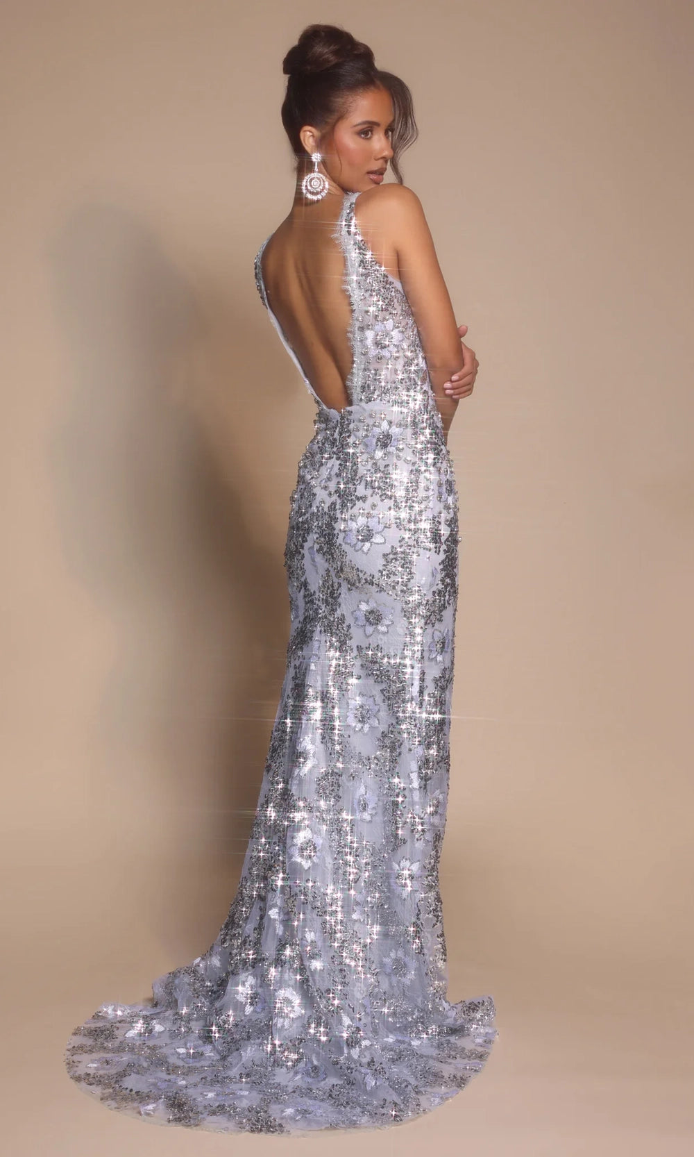 Portia and Scarlett PS26043 - Floral Lace Plunging V-Neck Prom Gown - view 4