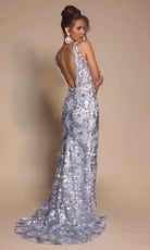 Portia and Scarlett PS26043 - Floral Lace Plunging V-Neck Prom Gown - view 4