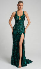 Portia and Scarlett PS26043 - Floral Lace Plunging V-Neck Prom Gown - designer prom dress at Silhouette Dresses