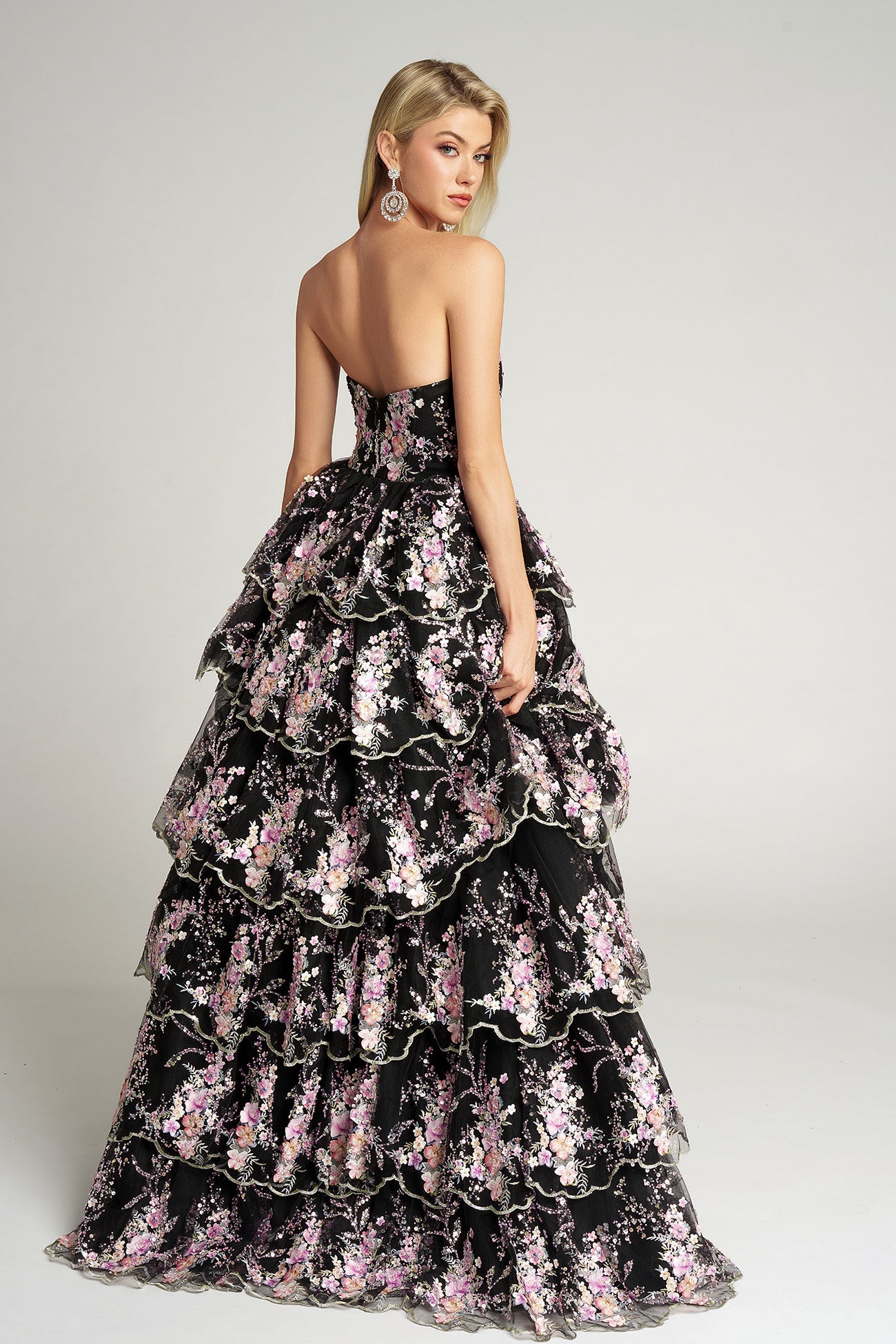 Portia and Scarlett PS26051 - Scoop Neck Floral Tiered Ballgown - designer prom dress at Silhouette Dresses