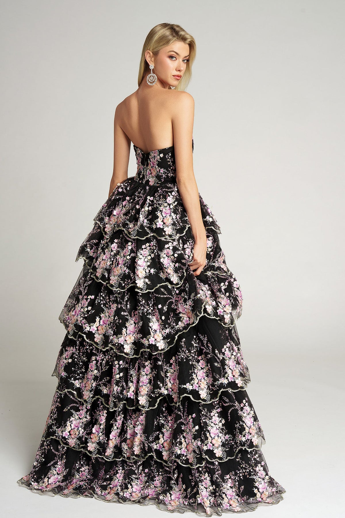Portia and Scarlett PS26051 - Scoop Neck Floral Tiered Ballgown - designer prom dress at Silhouette Dresses