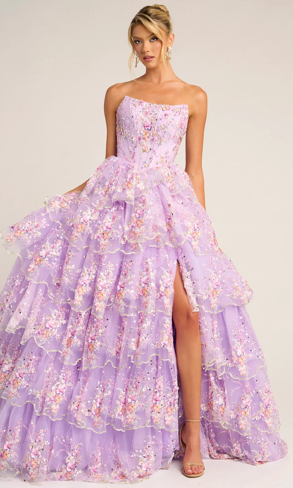 Portia and Scarlett PS26051 - Scoop Neck Floral Tiered Ballgown - view 8