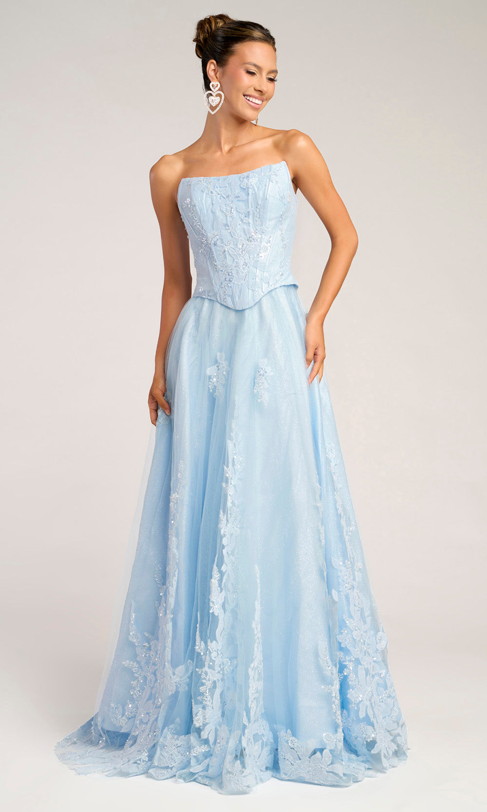 Portia and Scarlett PS26061 - Floral Lace Corset A-Line Prom Dress - detail view