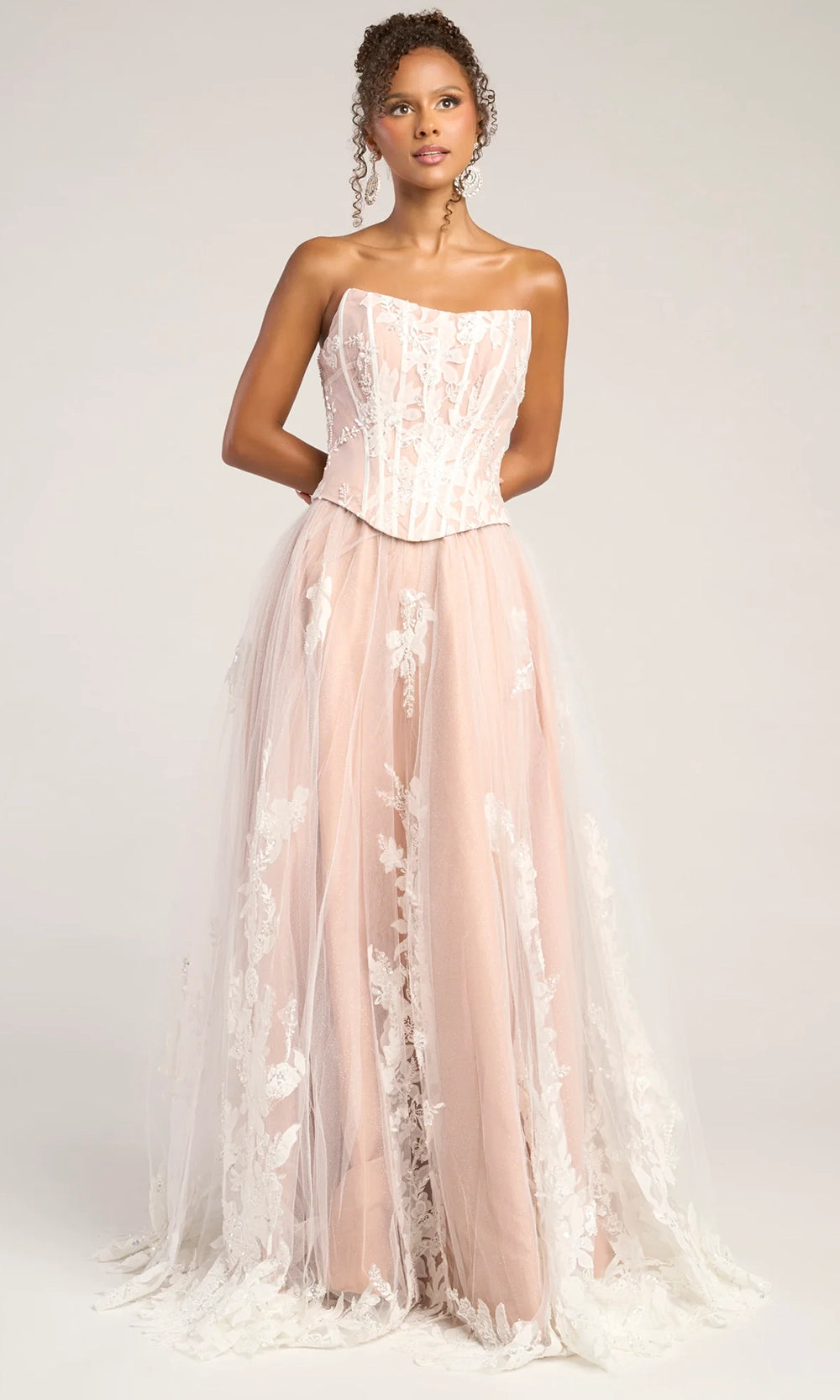 Portia and Scarlett PS26061 - Floral Lace Corset A-Line Prom Dress - view 9